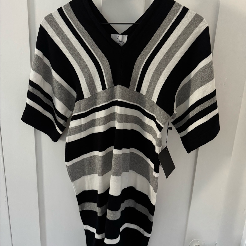 AREA Black and Gray V-Neck Dress